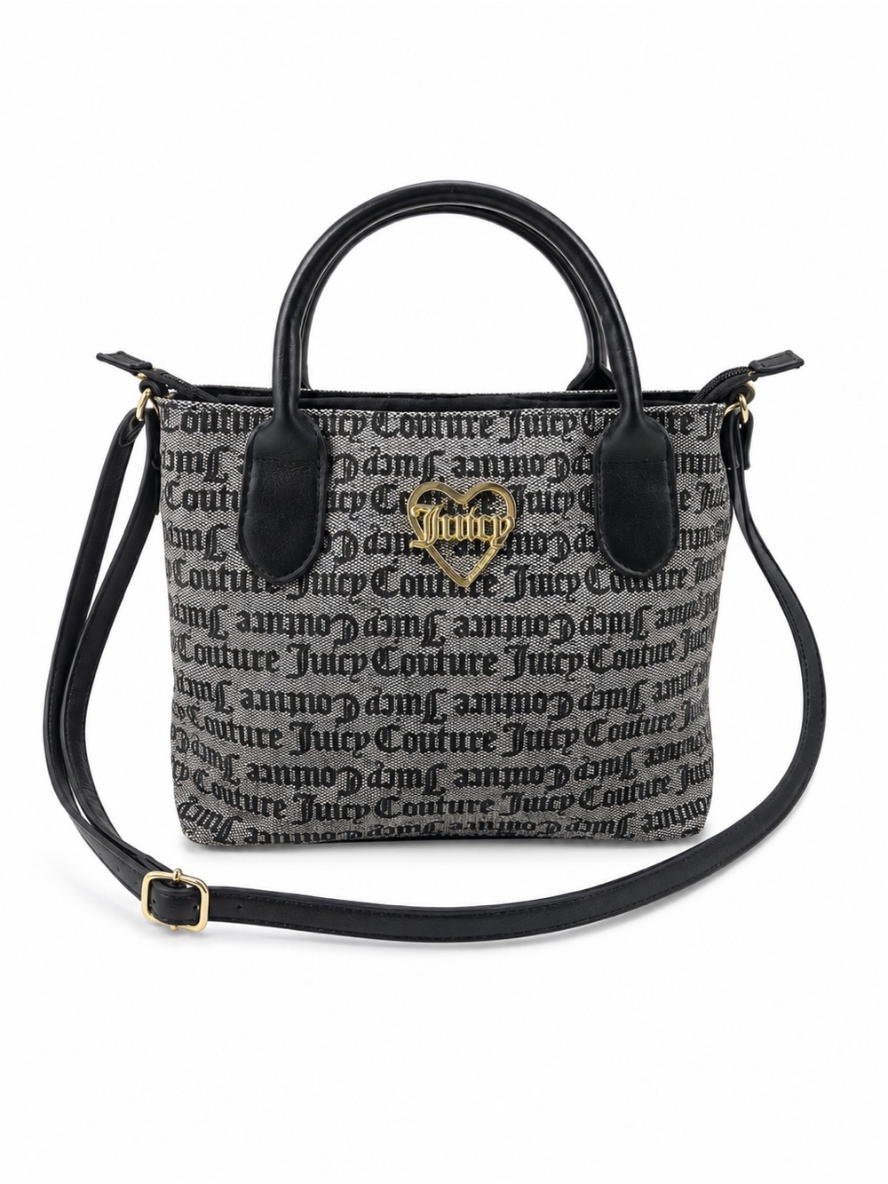 Juicy Couture Black and Gray Logo Satchel with Gold Heart Accent